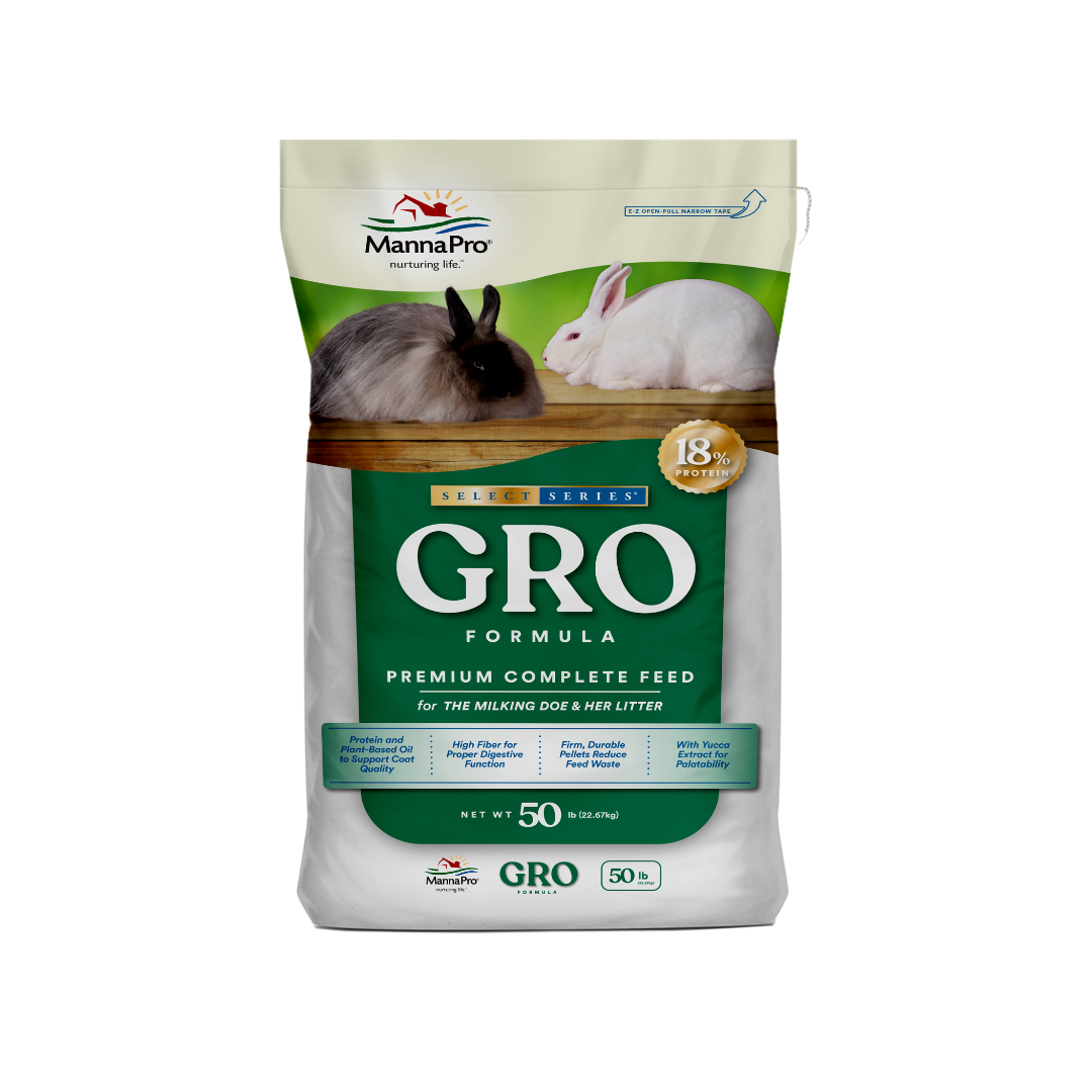 Manna Pro Select Series GRO Formula Rabbit Feed green bag